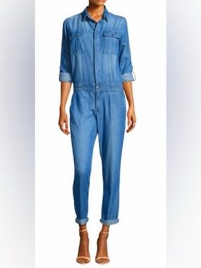 Enza Costa Light Wash Denim Jumpsuit - Blue